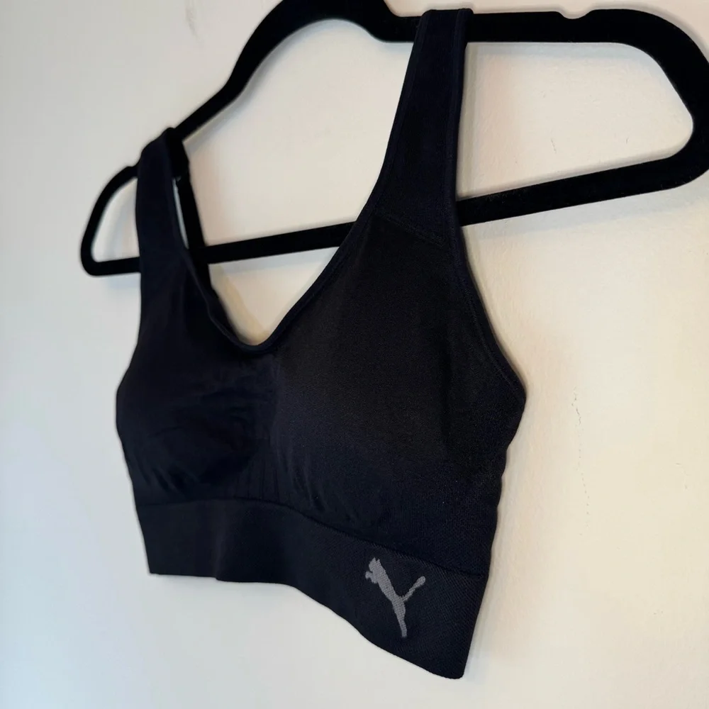 Puma Black V-Neck Sports Bra with Wide Straps 0044 - Picture 3 of 13